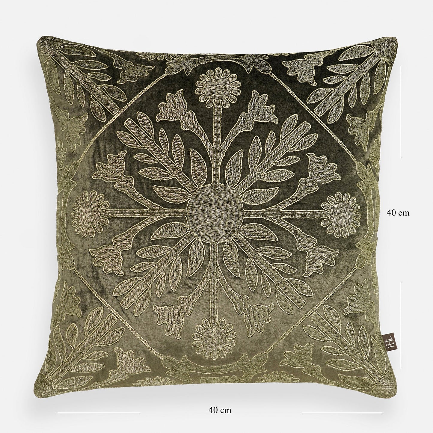 Brown Zari Embroidered Velvet Cushion Cover