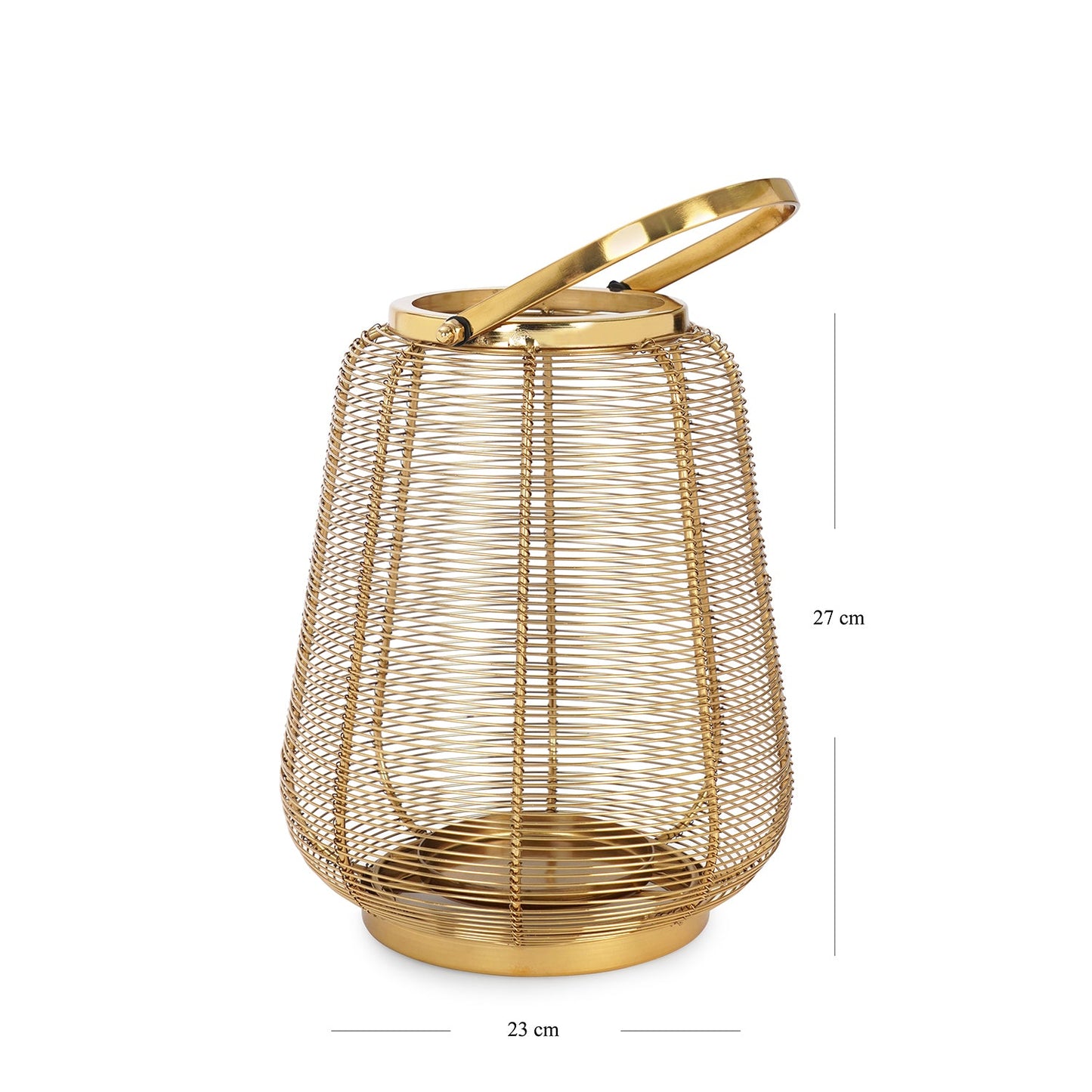 Gold Metal Round Lantern with Glass - Large