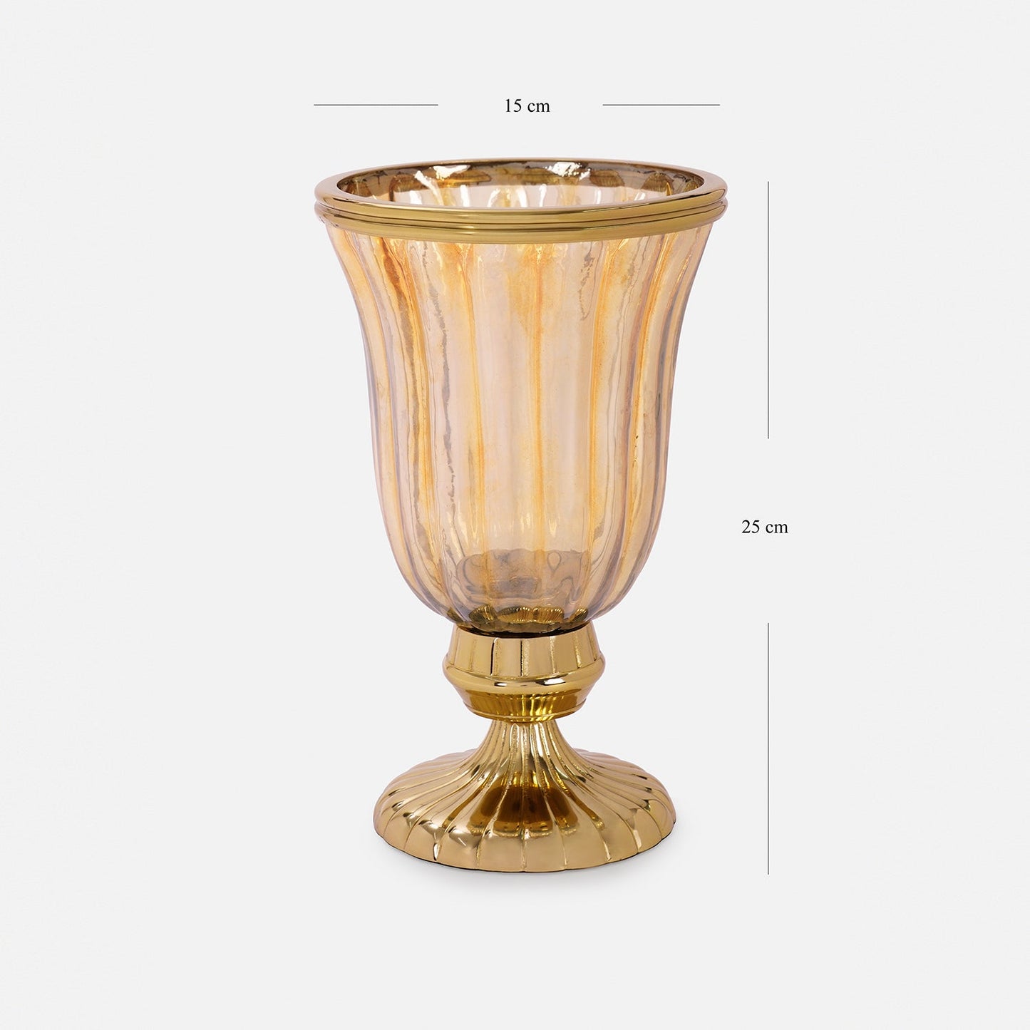 Gold Ribbed Hurricane with Short Stand - Small
