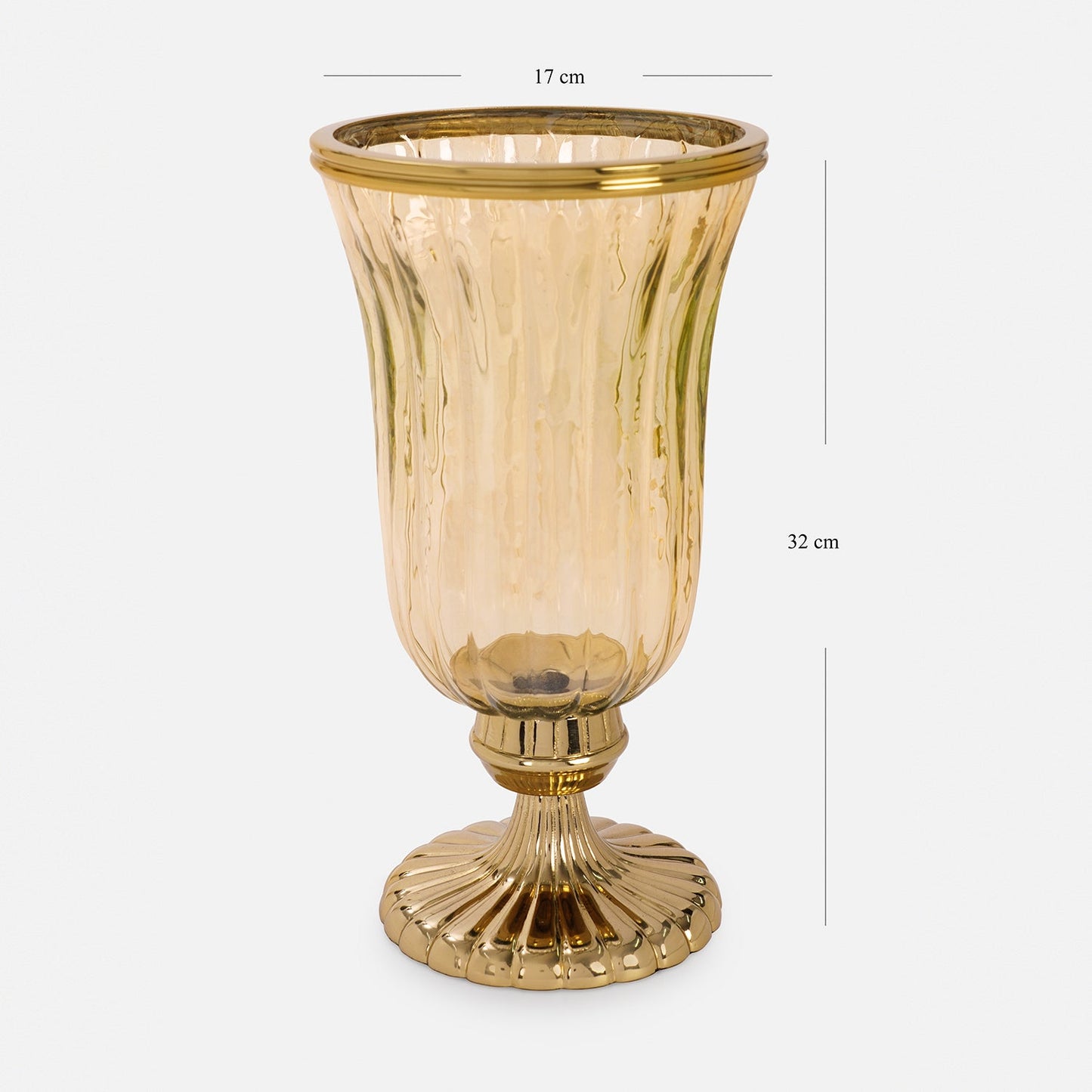 Gold Ribbed Hurricane with Short Stand - Large