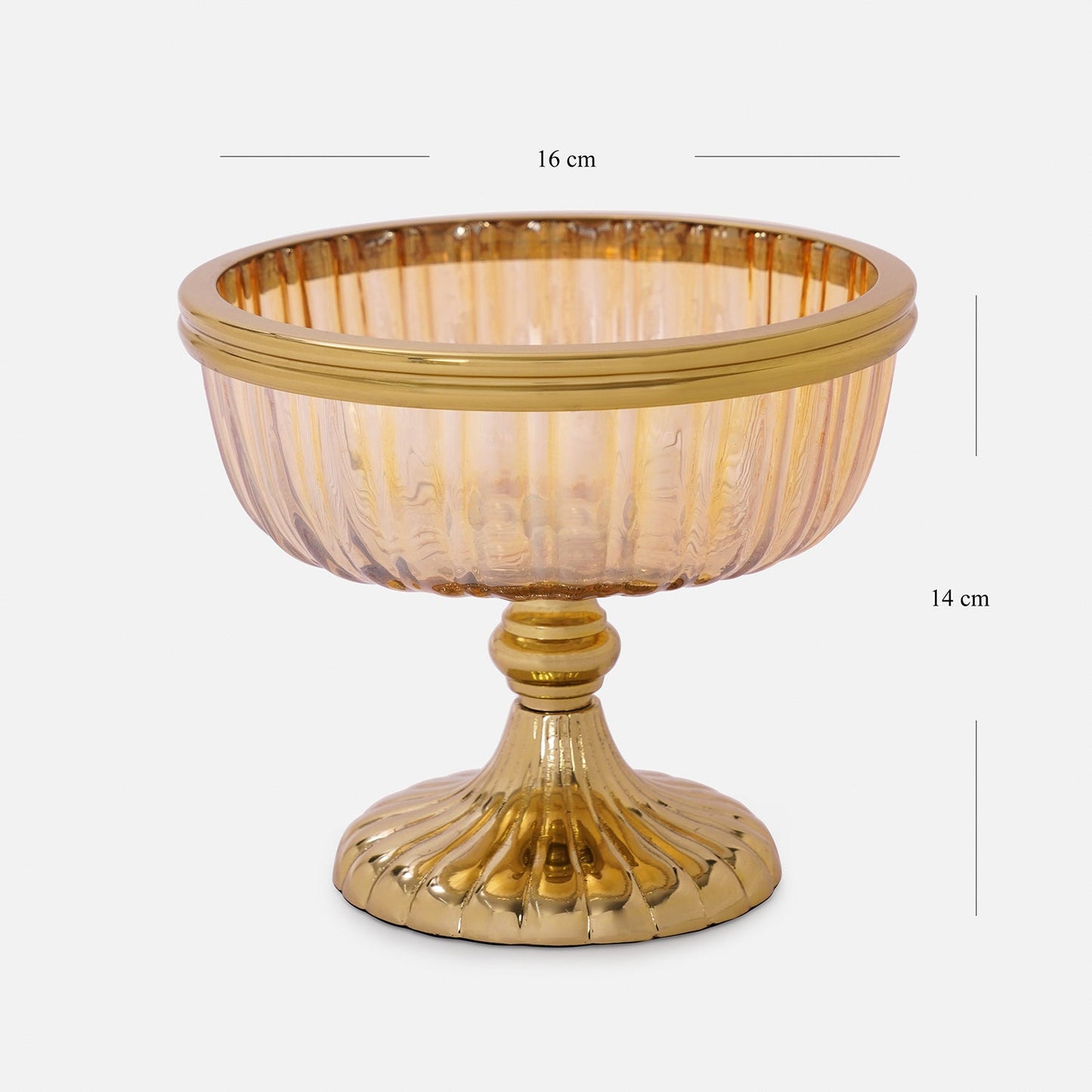Gold Ribbed Glass Decorative Bowl with Stand - Small