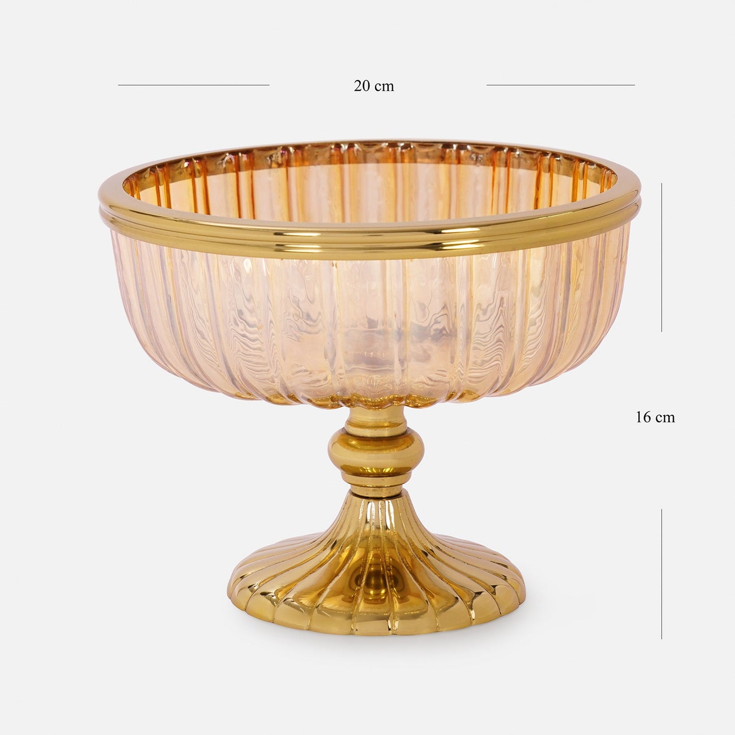Gold Ribbed Glass Decorative Bowl with Stand