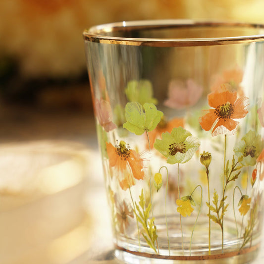 Set of 2 Blue Clear Floral Print Drinking Glasses