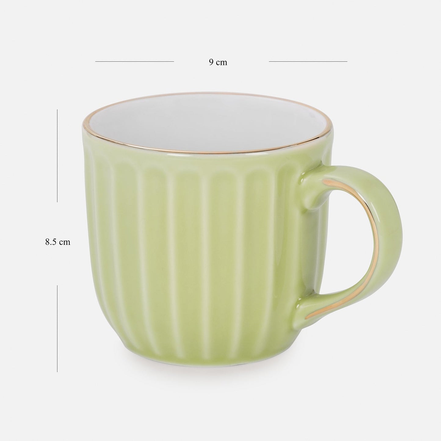Set of 2 Green Ceramic Ribbed Coffee Cups