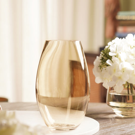 Clear Amber Oblong Glass Vase - Large
