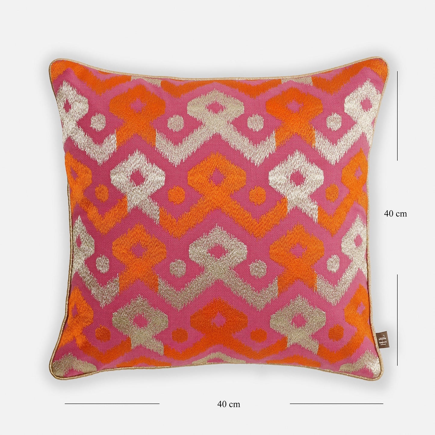 Pink and Orange Embroidered Cushion Cover