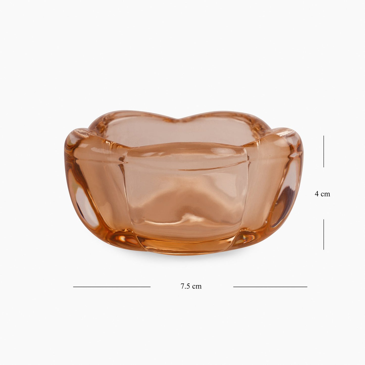 Set of 4 Dark Amber Glass Flower Shaped Tealight Holders