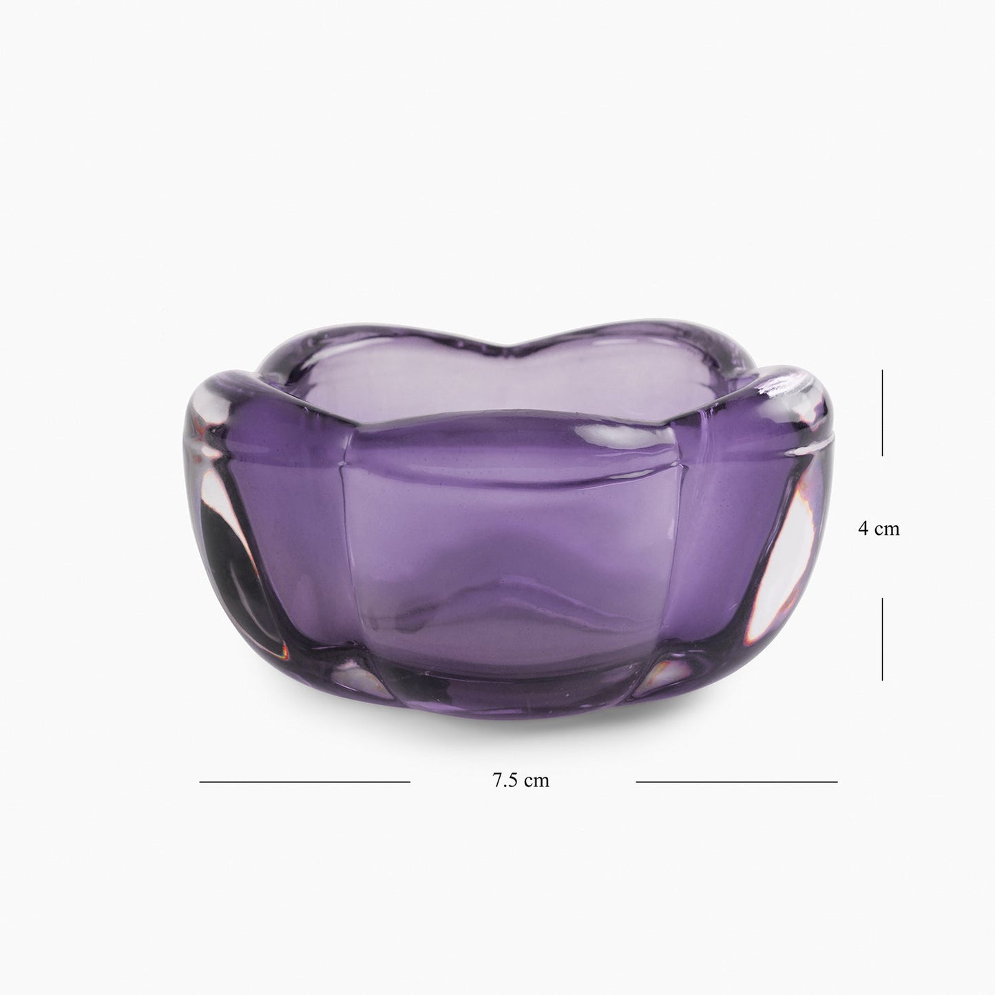 Set of 4 Purple Glass Flower Shaped Tealight Holders