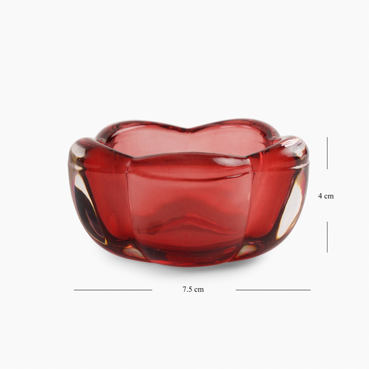 Set of 4 Red Glass Flower Shaped Tealight Holders