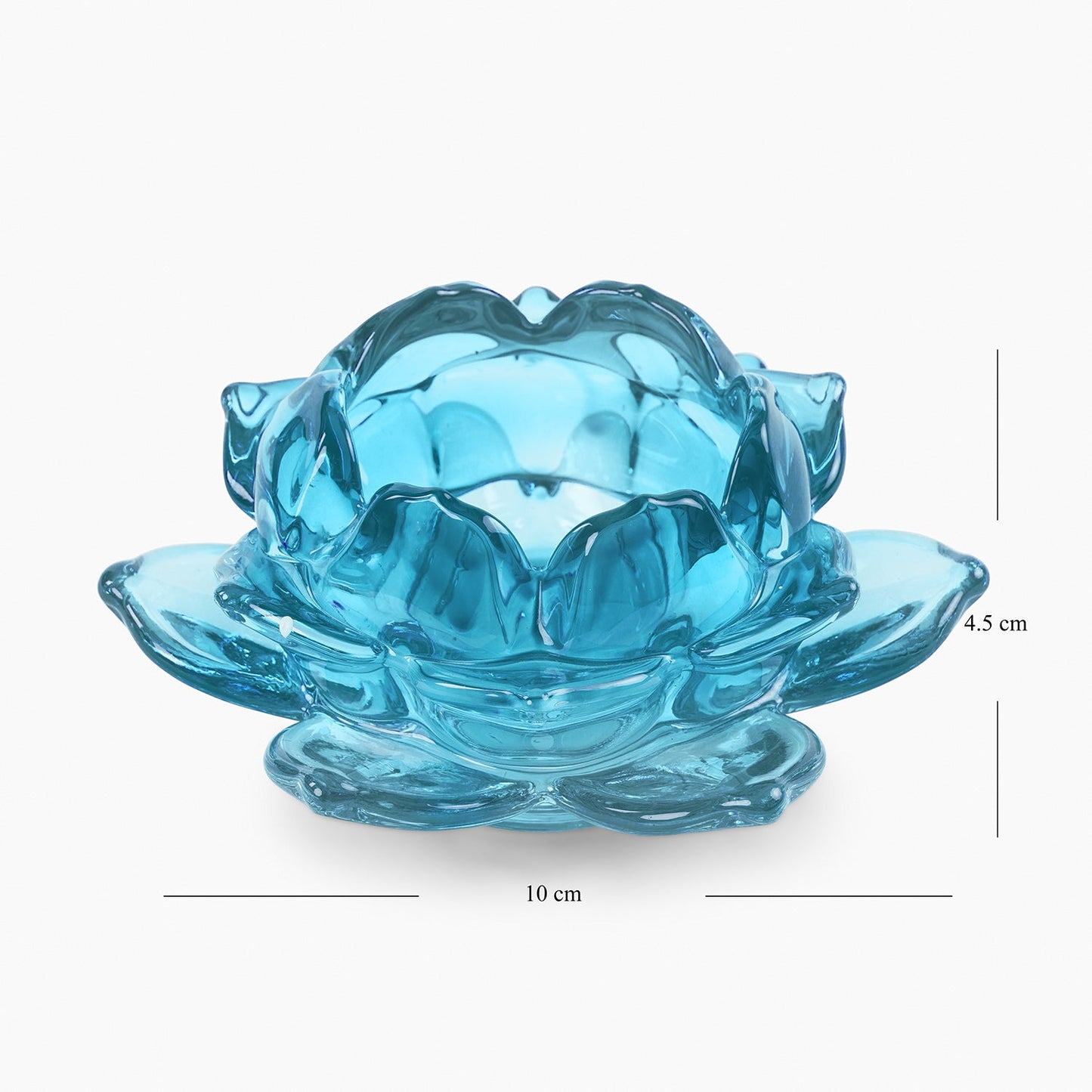 Set of 3 Blue Glass Lotus Shaped Tealight Holders