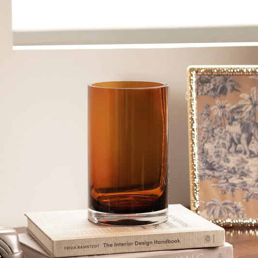 Dark Brown Cylindrical Straight Glass Vase - Small
