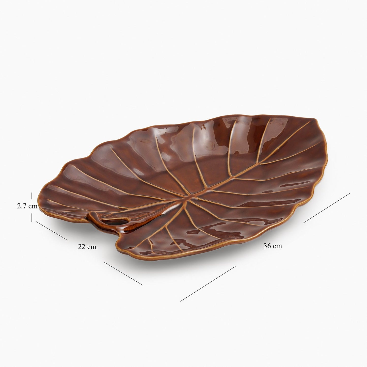 Brown Cinnabar Elephant Ear Leaf Shaped Ceramic Platter