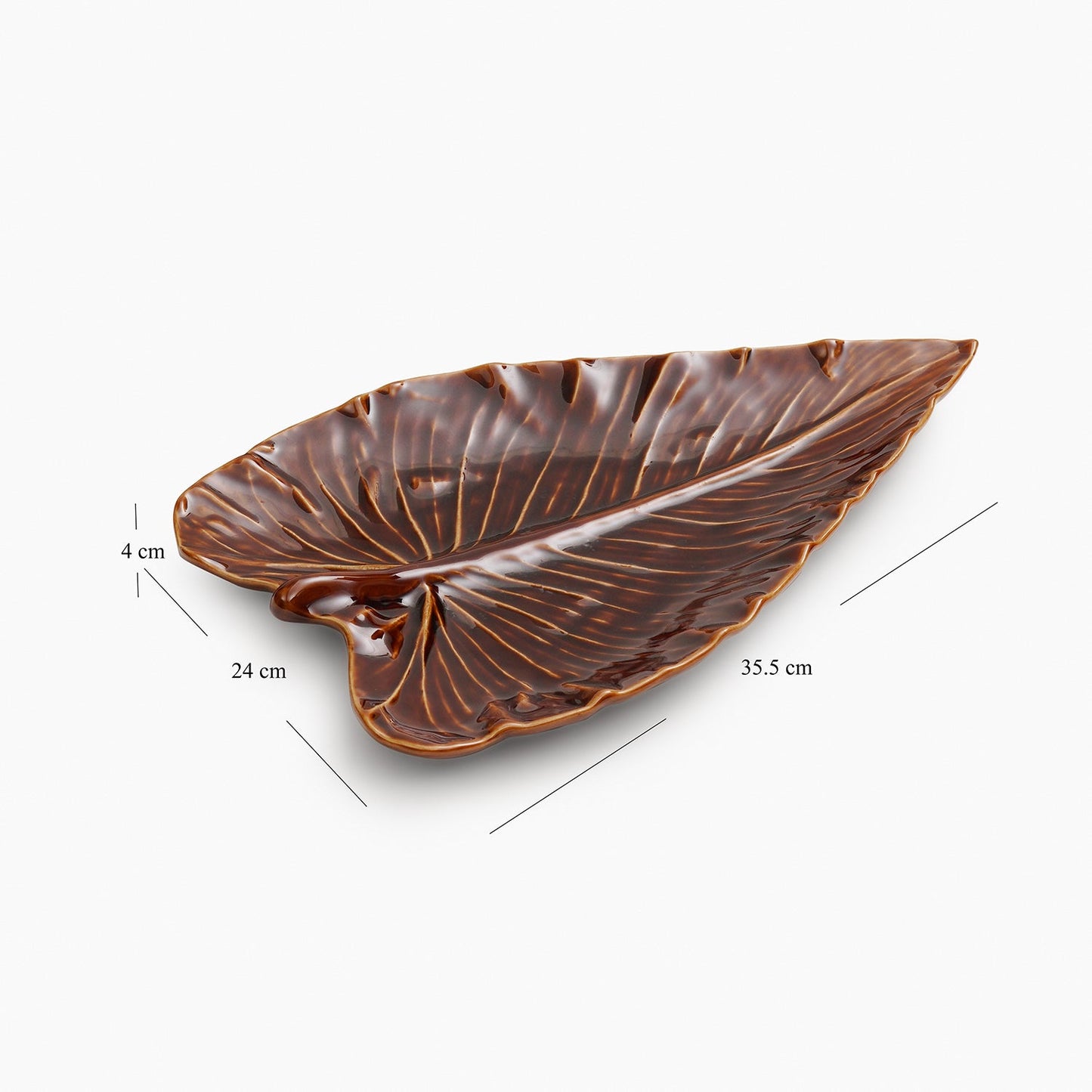 Brown Sunflower Leaf Shaped Ceramic Platter
