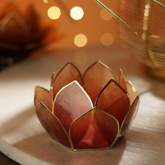 Burgundy & Gold Ombre 12 Petals Capiz Tealight Holder