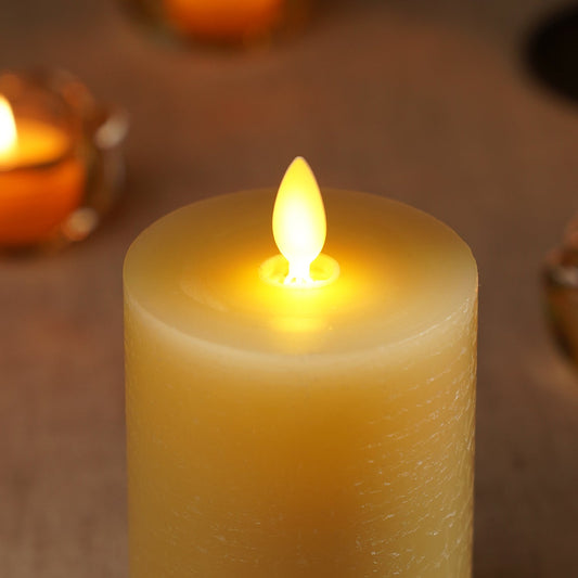 Beige LED Flickering Flame Wax Candle - Large