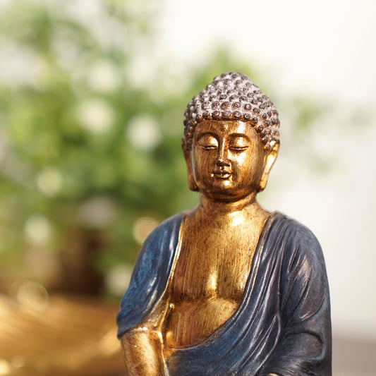 Blue Antique Finish Polyresin Buddha Figurine - Small