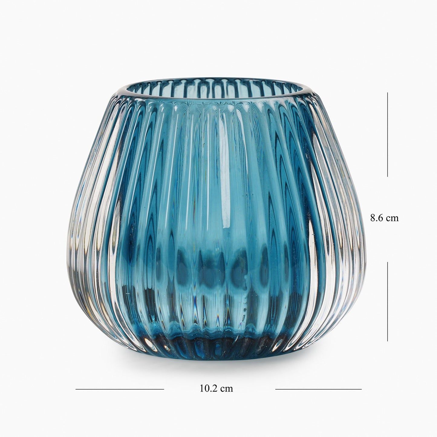 Teal Glass Ribbed Tealight Holder