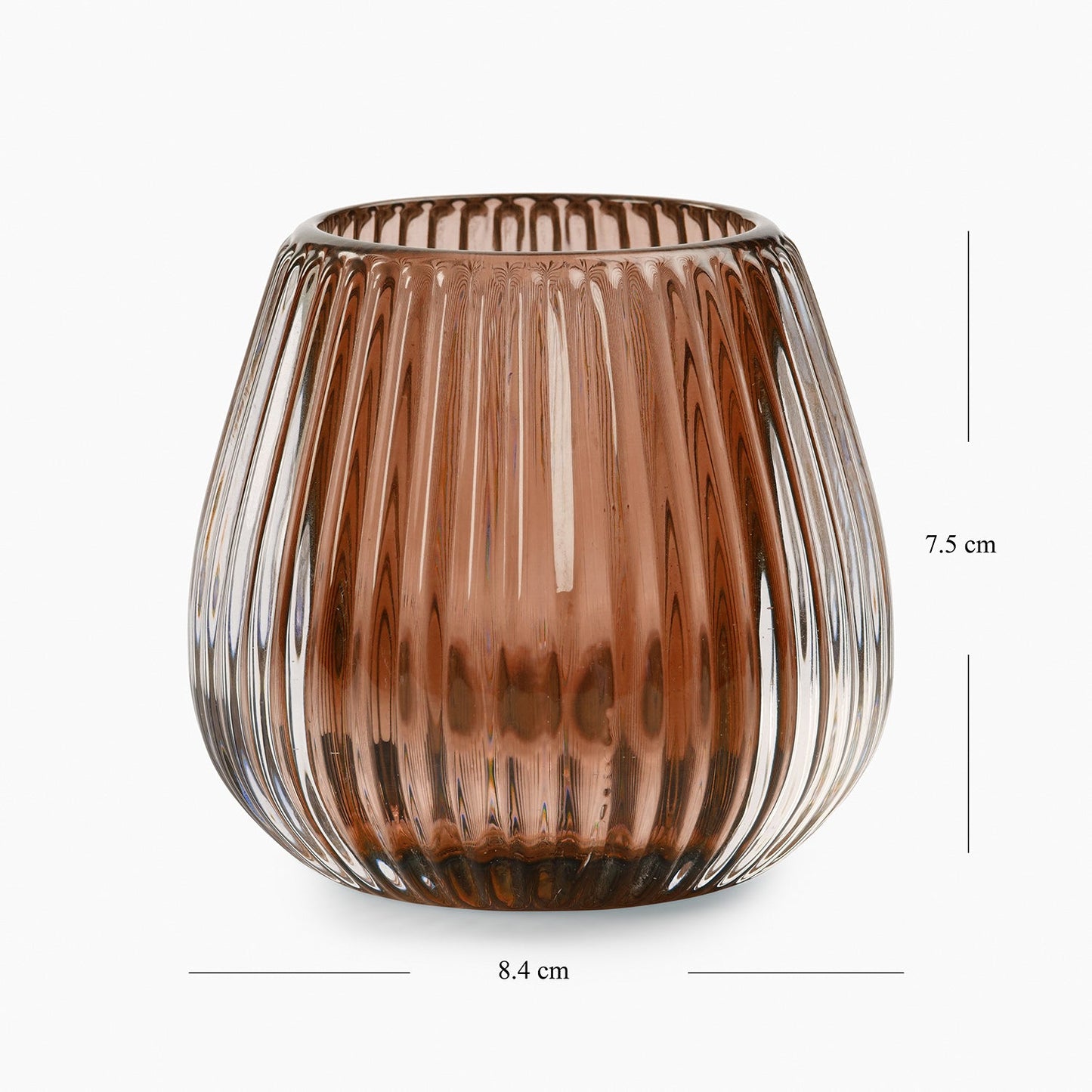 Set of 2 Dark Amber Ribbed Tealight Holders