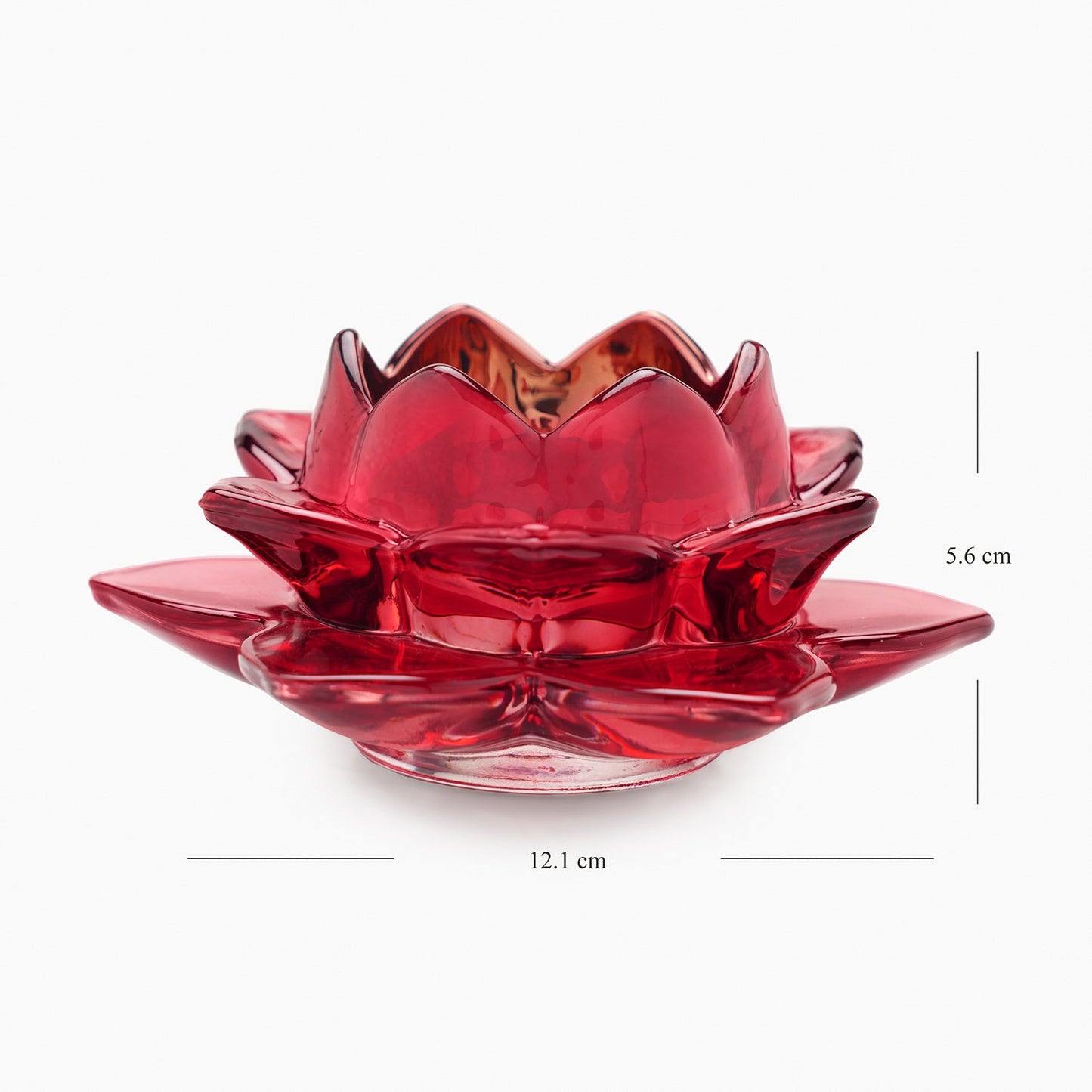 Set of 2 Red Glass Lotus Shaped Tealight Holders