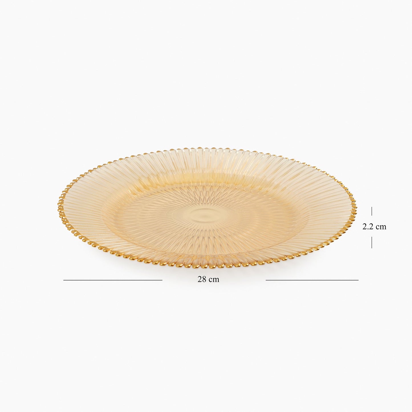 Set of 2 Amber and Gold Ribbed Dinner Plates