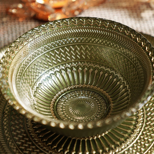Set of 2 Green Ribbed Small Bowls