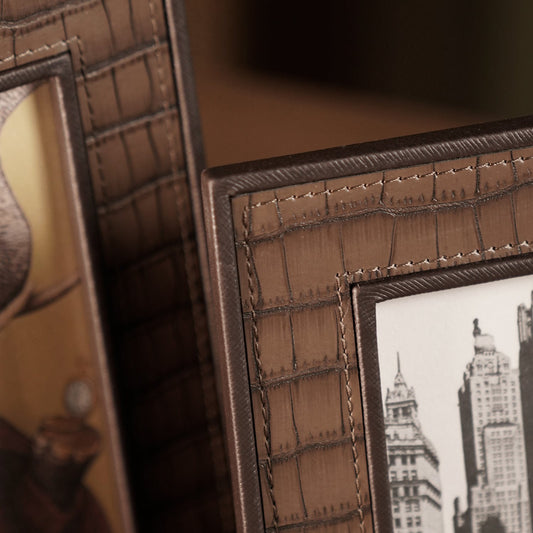 Brown Croco Texture Faux Leather Photo Frame - Small