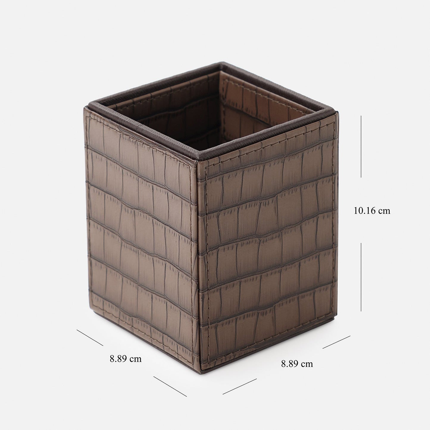 Brown Croco Texture Faux Leather Pen Stand