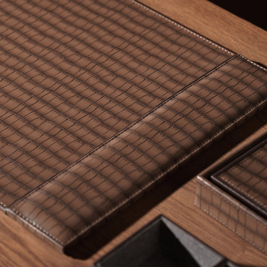 Brown Croco Texture Faux Leather Blotter