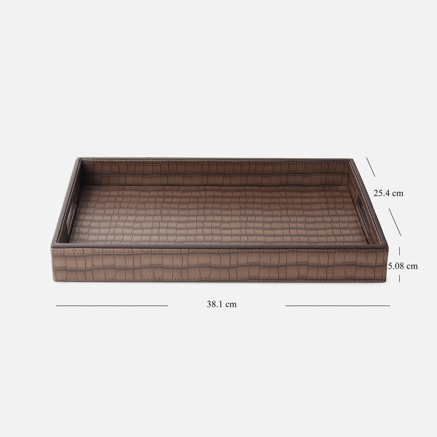 Brown Croco Texture Faux Leather Rectangle Tray