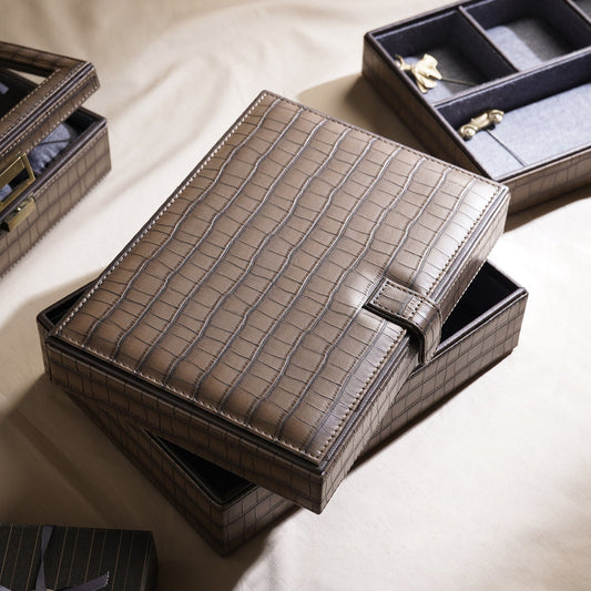Brown Croco Texture Faux Leather Jewellery Box