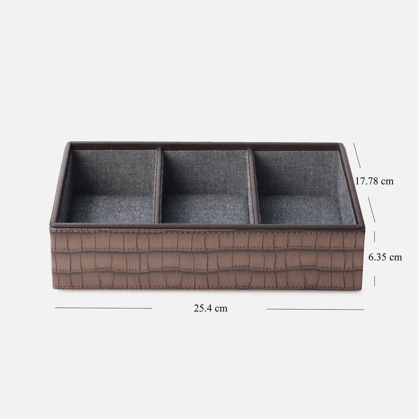 Brown 3 Compartment Croco Texture Faux Leather Organiser