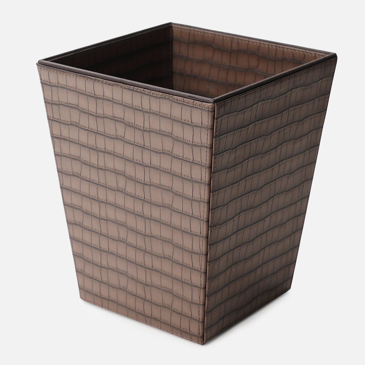 Brown Croco Texture Faux Leather Dustbin