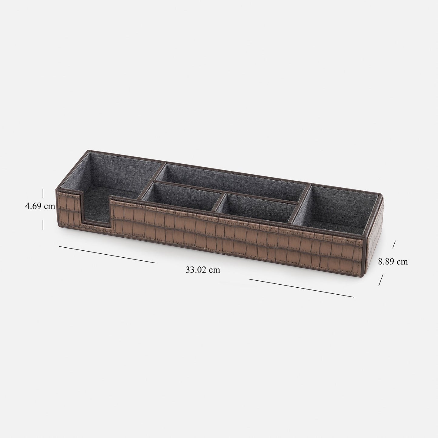 Brown 5 Compartment Croco Texture Faux Leather Organiser