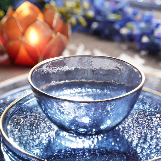 Set of 2 Blue Textured Rim Detail Side Bowls
