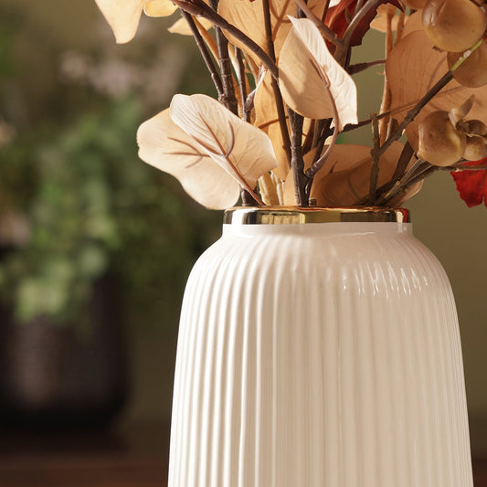 Ivory Ribbed Texture Ceramic Vase - Large