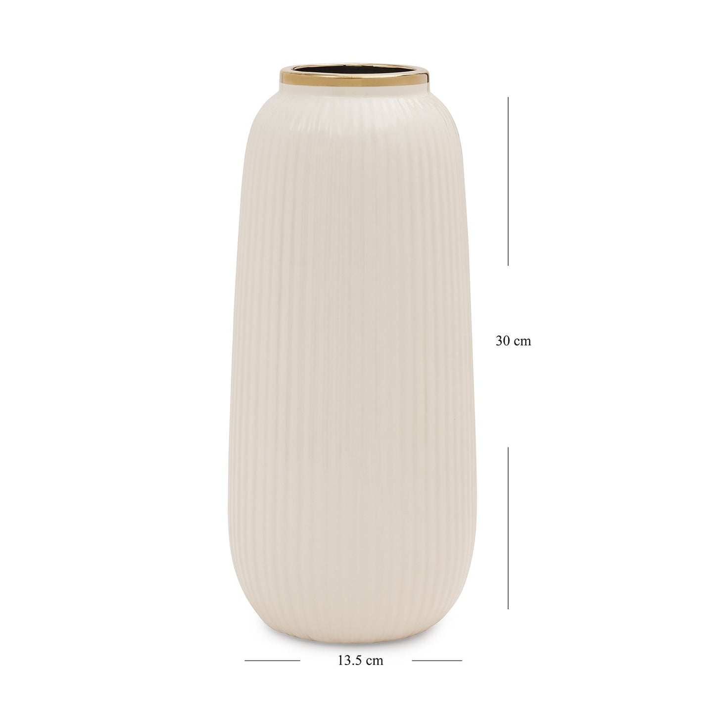 Ivory Ribbed Texture Ceramic Vase - Small