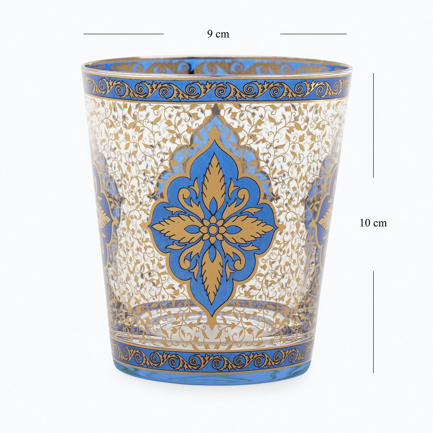 Set Of 2 Bue & Gold Floral Motif Printed Drinking Glasses