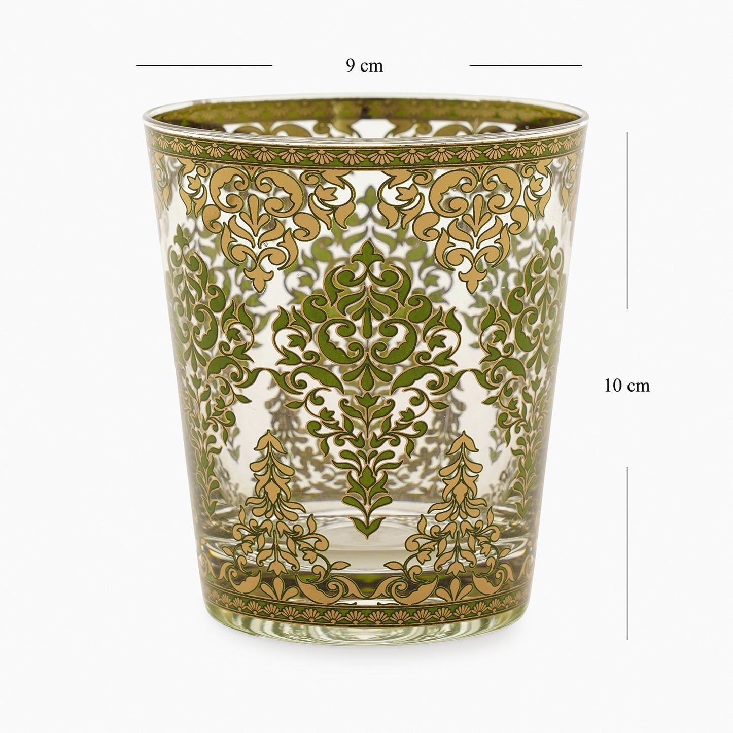 Set of 2 Green and Gold Floral Printed Drinking Glasses