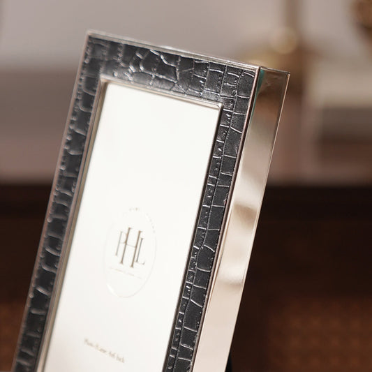 Silver Plated Croco Faux Leather Photo Frame - Small