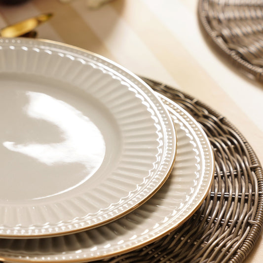 Set of 2 Light Grey Ceramic Dessert Plates