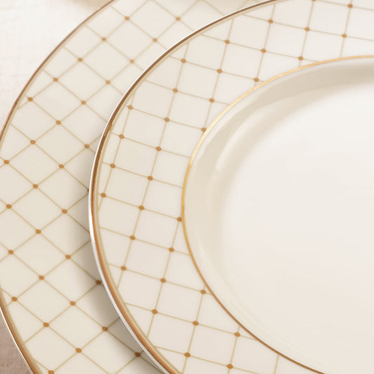 Set of 2 Ivory Ceramic Criss Cross Detail Dessert Plates