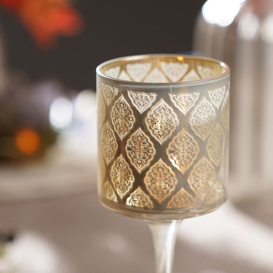 Peral Pattern Glass Stem Candle Holder - Small
