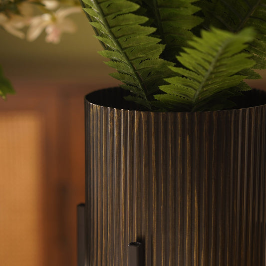 Brown Metal Textured Flower Pot with Stand - Small