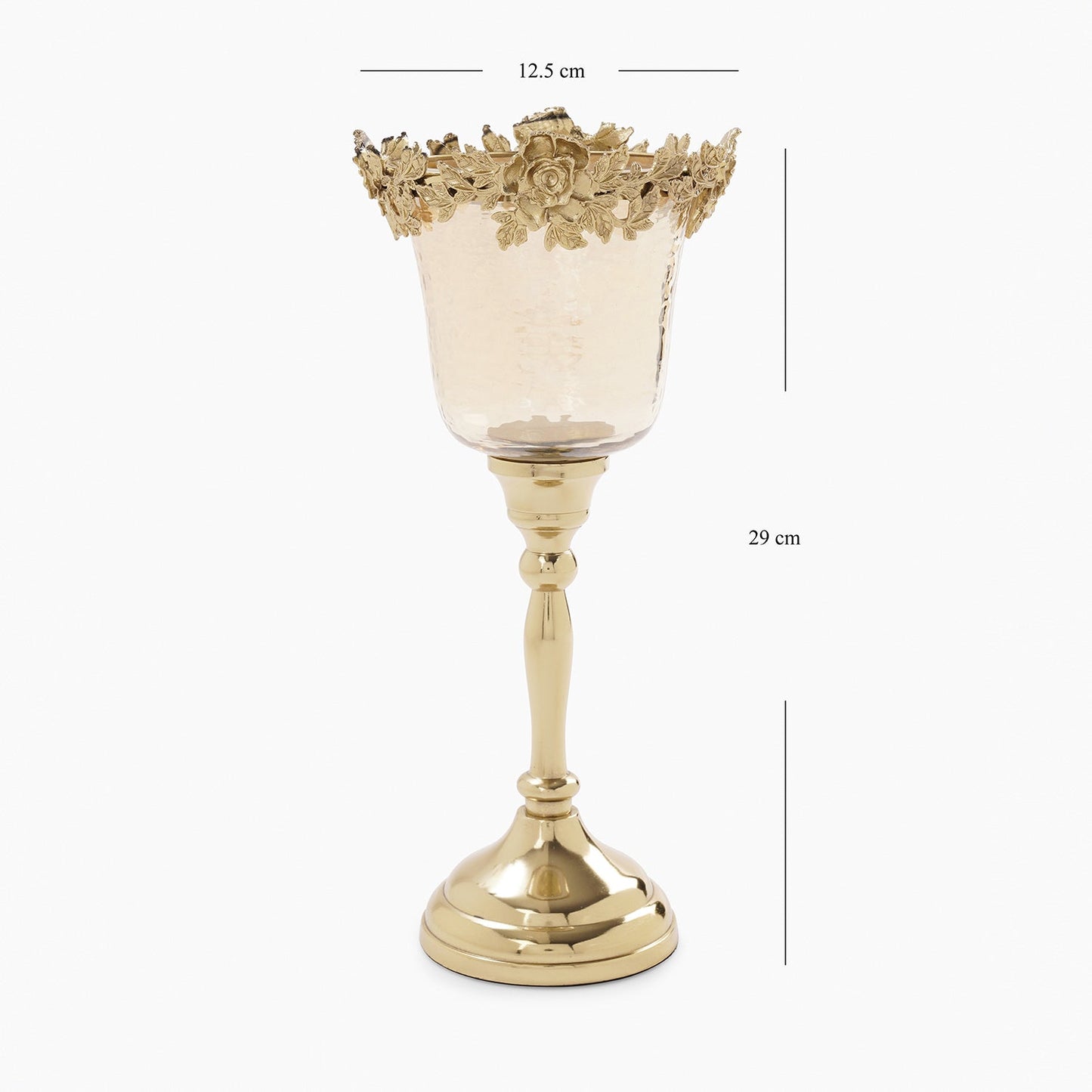 Amber & Gold Hammered Candle Holder with Stand - Small