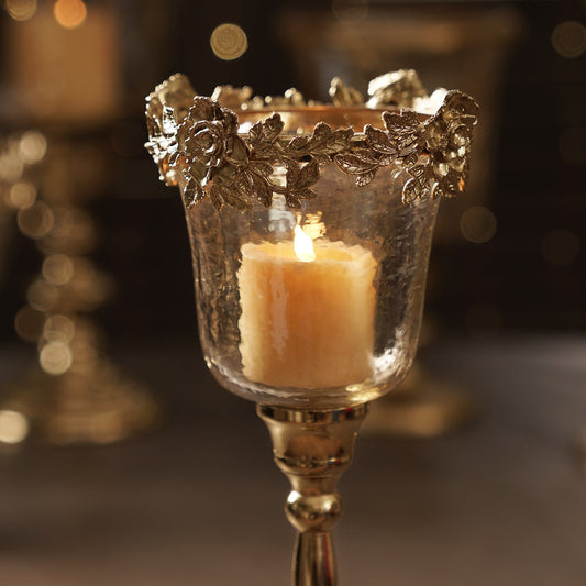 Amber & Gold Hammered Candle Holder with Stand - Large
