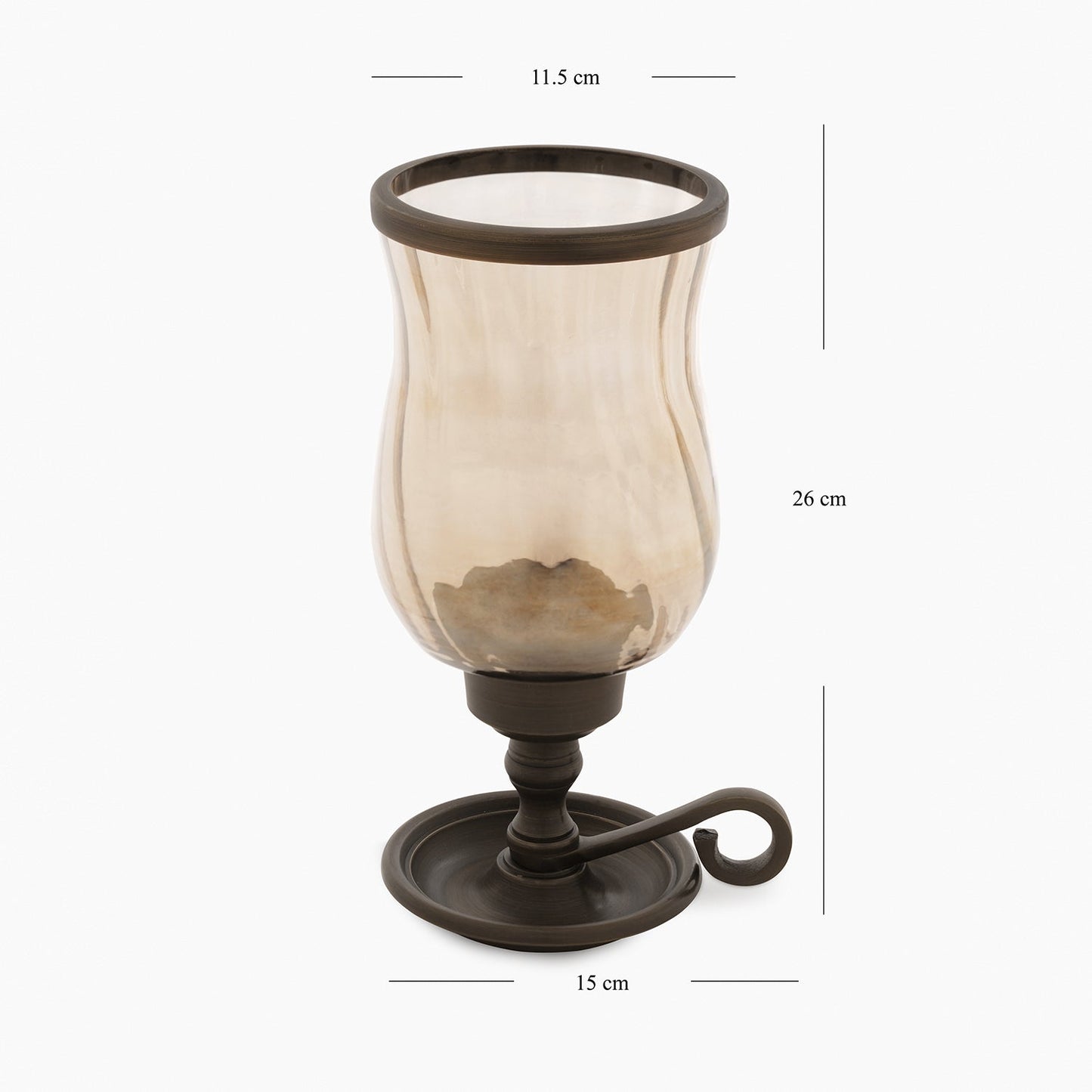 Brown Antique Finish Glass Candle Holder with Metal Handle