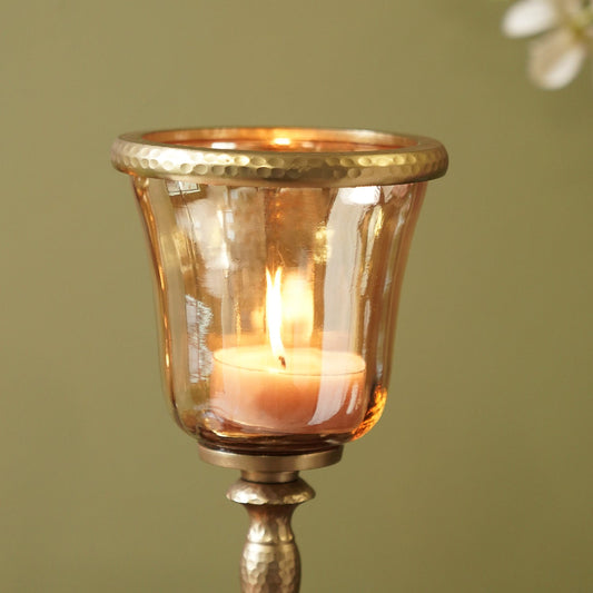 Amber & Gold Votive Candle Holder with Base - Large