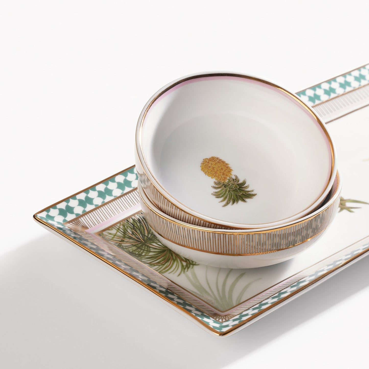 Multicoloured Ananas Print Porcelain Tray with Bowls