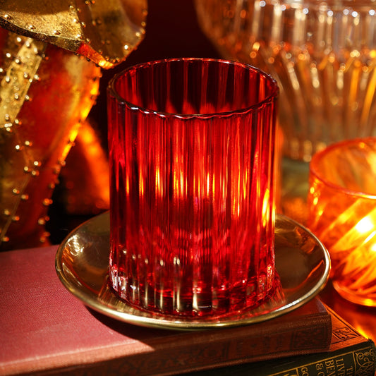 Red Textured Glass Candle Holder with Base