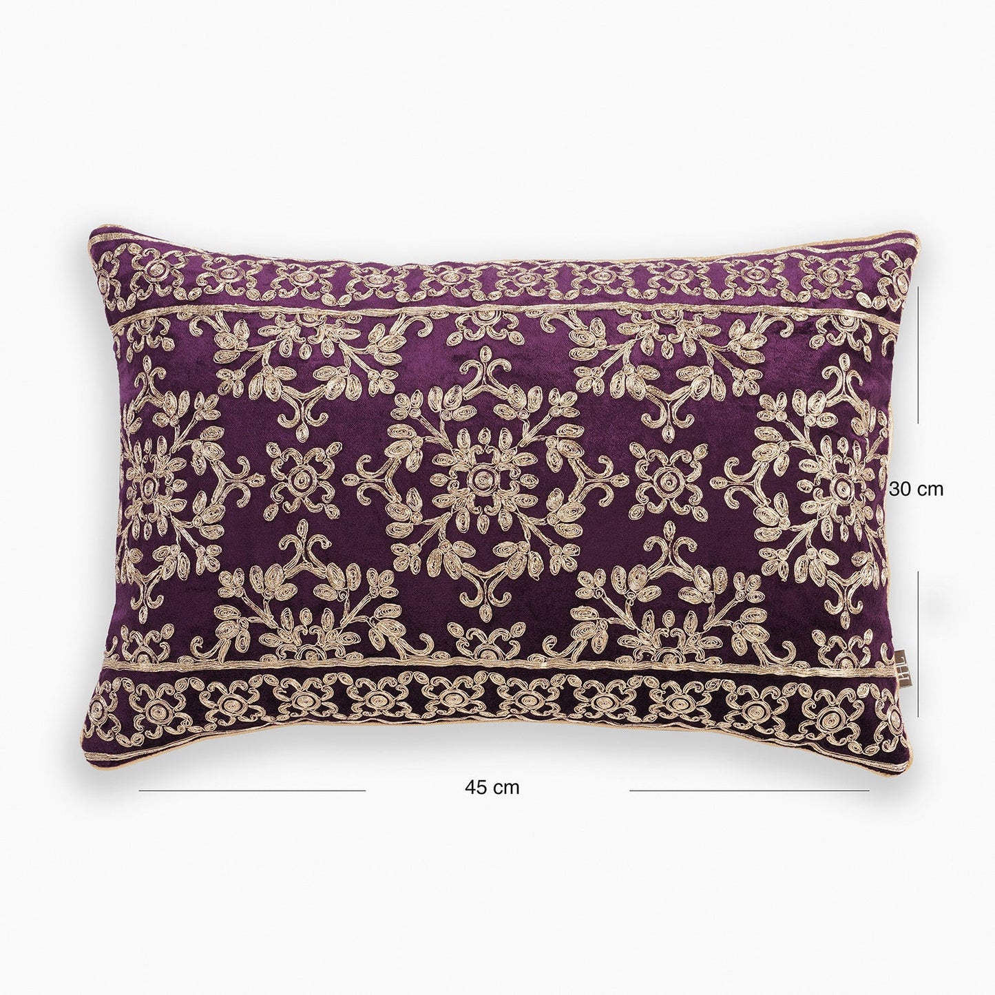 Purple Zari Embroidered Velvet Rectangle Cushion Cover